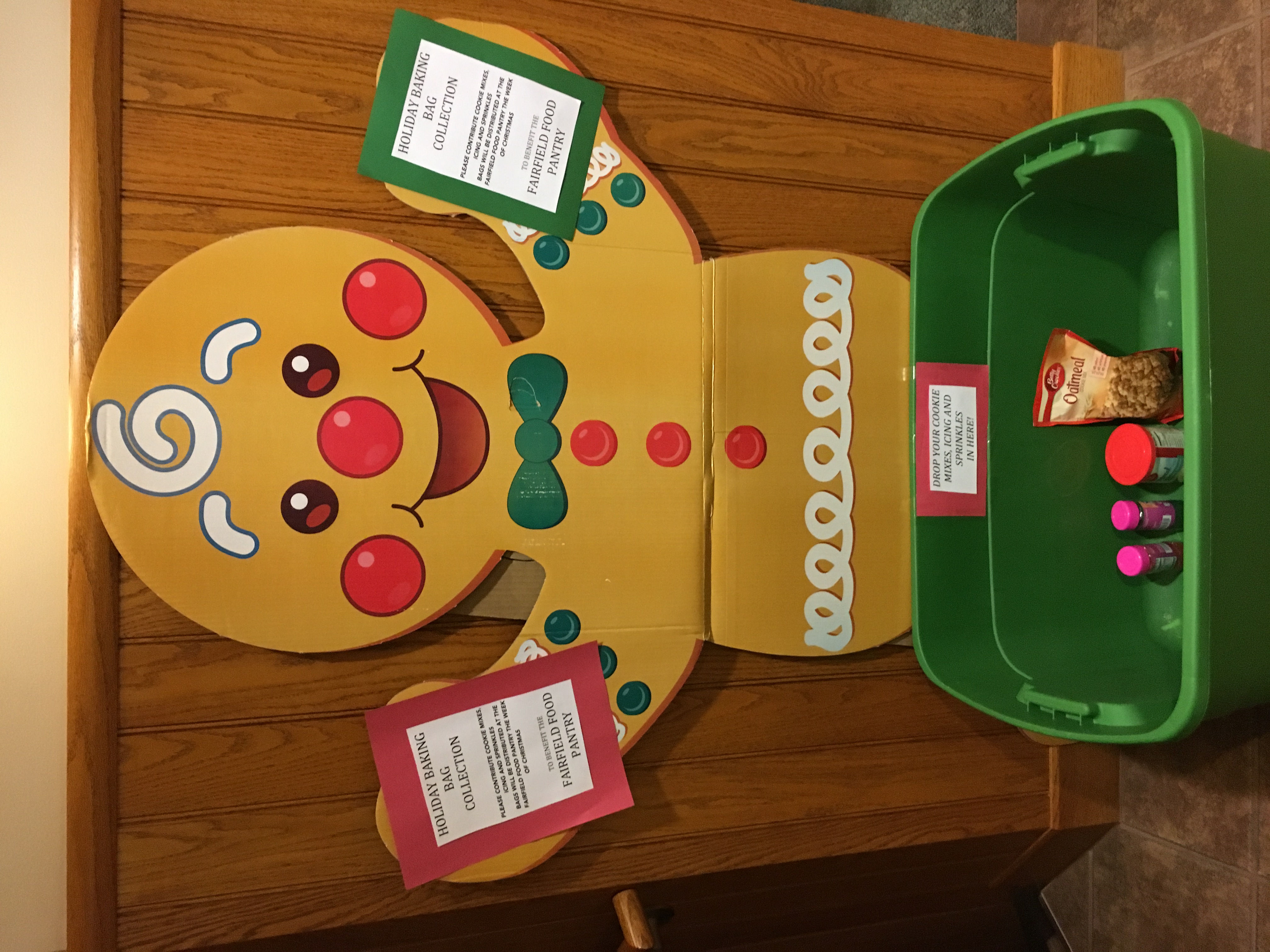 Holiday Baking Bag collection box shaped like a gingerbread man